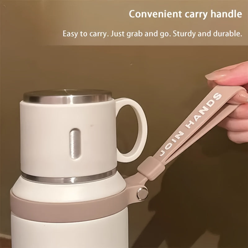 Vacuum Insulated Water Bottle 20.29 oz, 600ml 316 Stainless Steel Flask with Handled Cup Lid and Cleaning Brush Sets for Travel, Office and Outdoor Days