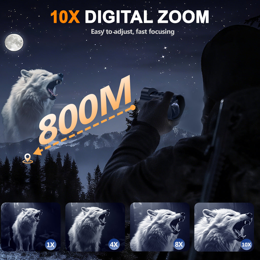 1080P Night Vision Monocular with 2-Inch Screen, 10X Digital Zoom, 5W Infrared and 2700mAh Rechargeable Battery for Hunting and Wildlife Observation