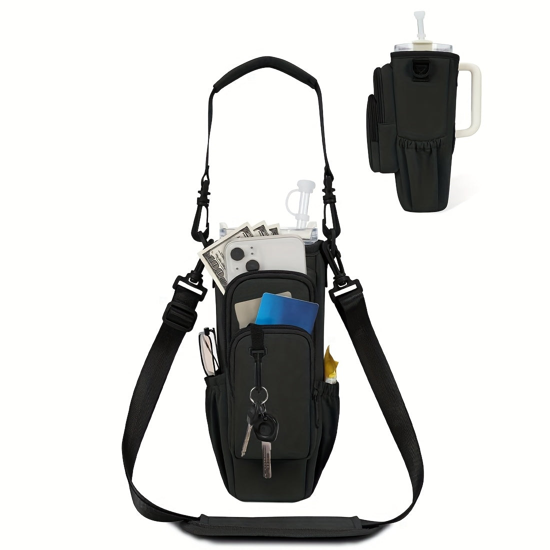 40 oz Water Bottle Carrier Sling Bag with Phone Pocket