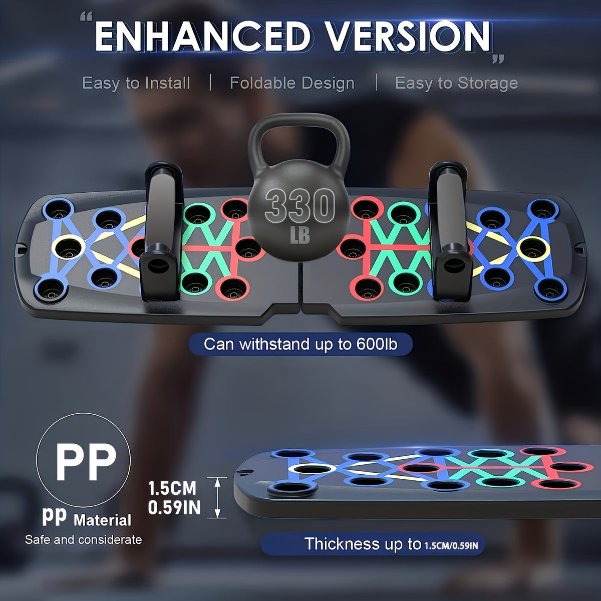 Folding Push-Up Board in Black, Portable Floor Exercise Equipment with Push-Up Handles for Chest and Core Strength Training at Home