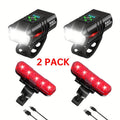 USB-C Rechargeable Bicycle Lights with Six Front Modes and Battery Display, 1, 2 or 3 Piece Options Including No-Taillight Selections