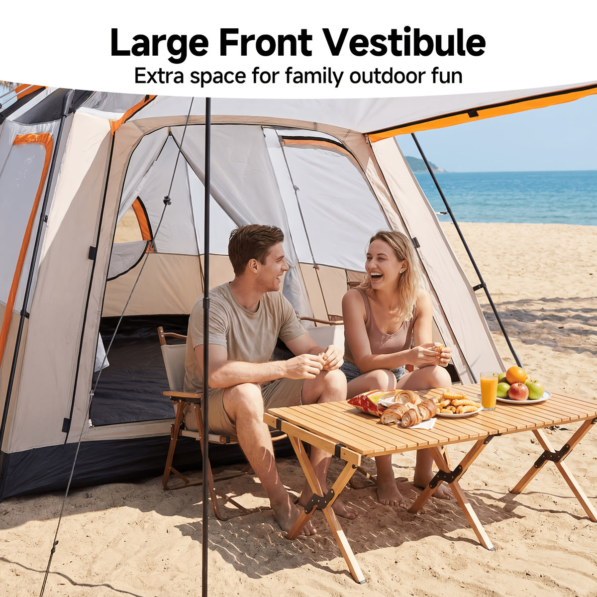 4–6 Person Camping Tent in Quicksand Golden, Portable Outdoor Shelter with Listed Sunshade and Mosquito Protection for Family and Group Campsite Trips