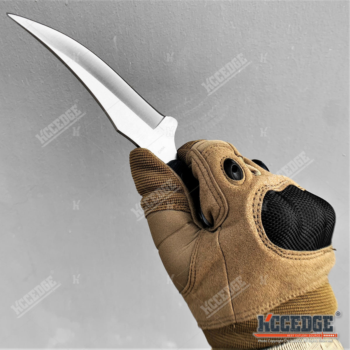 Trailing Point Hunting Knife, 9-Inch Listed Full Tang Fixed Blade with Stainless Steel Construction for Adult Outdoor Cutting, Black Silver or Desert Tan