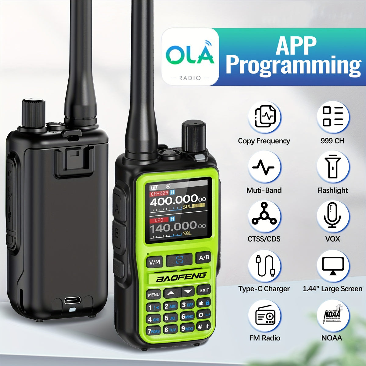 Dual PTT Ham Radio 2-Pack, Baofeng UV-5RMini VHF/UHF Two-Way Radios with NOAA Weather Reception, 999 Channels and USB-C Charging for Emergency Preparedness