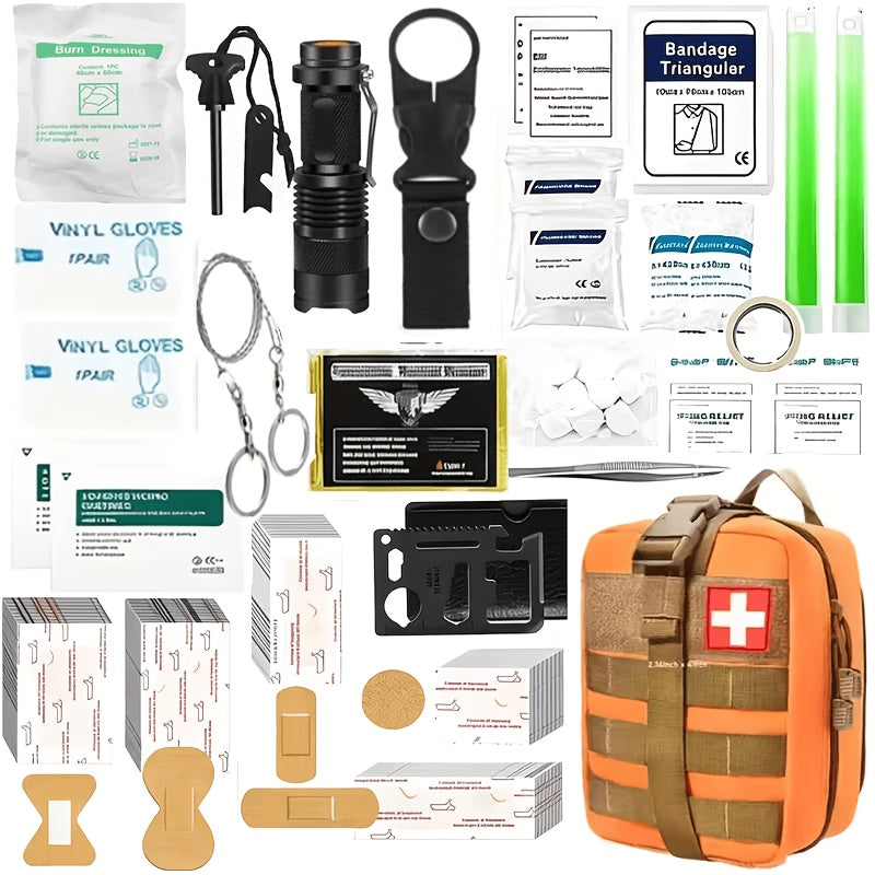 217-Piece Survival Kit with First Aid Supplies and Tools in MOLLE Storage Bag, Emergency Preparedness Set for Home and Outdoor Use