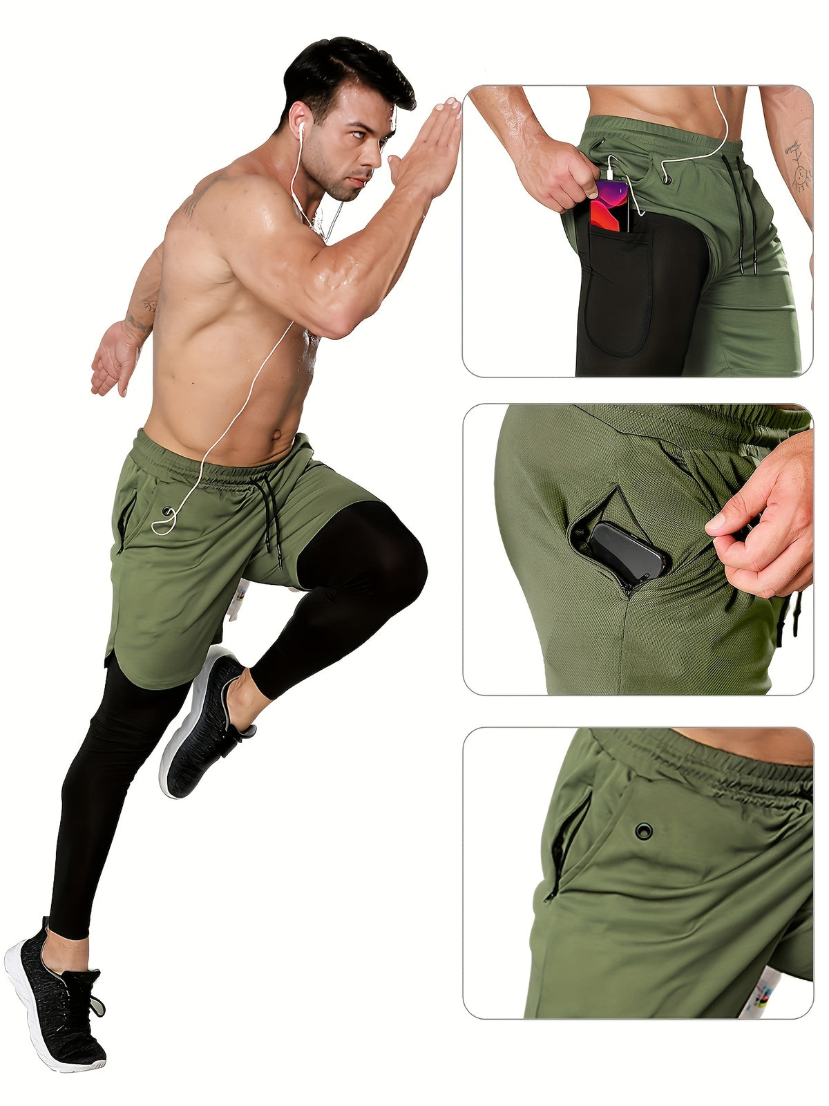 Men's Compression Pants with Towel Loop, 2-in-1 Running and Workout Gym Tights in Multiple Colors, Sizes S-XXL for Training Activewear