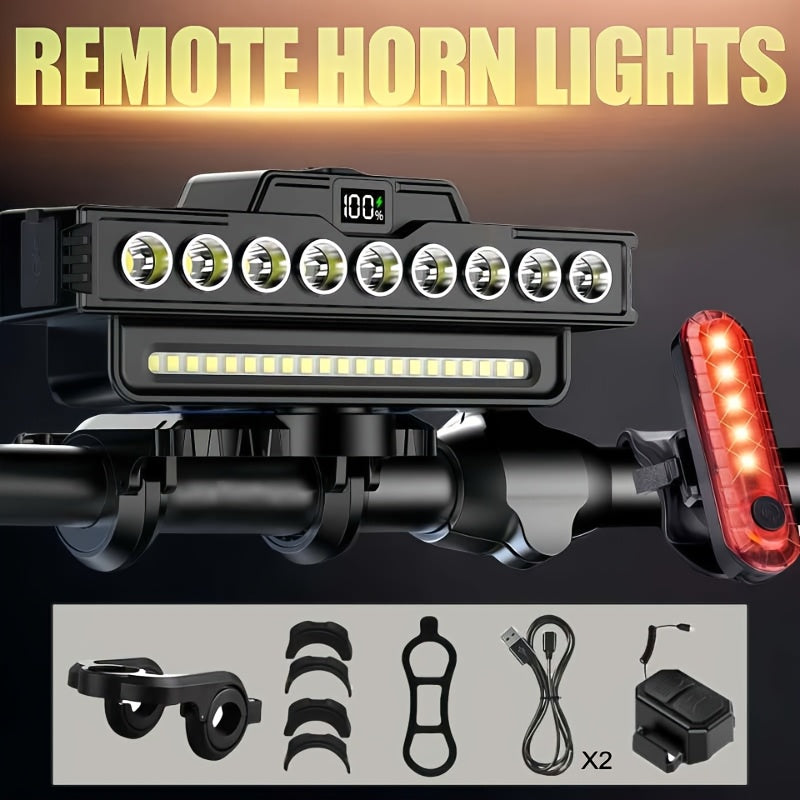 Bicycle Front Light with Digital Display, 9 LEDs and 7 Lighting Modes, USB Rechargeable 4000mAh Headlight with Set Option for Night Riding