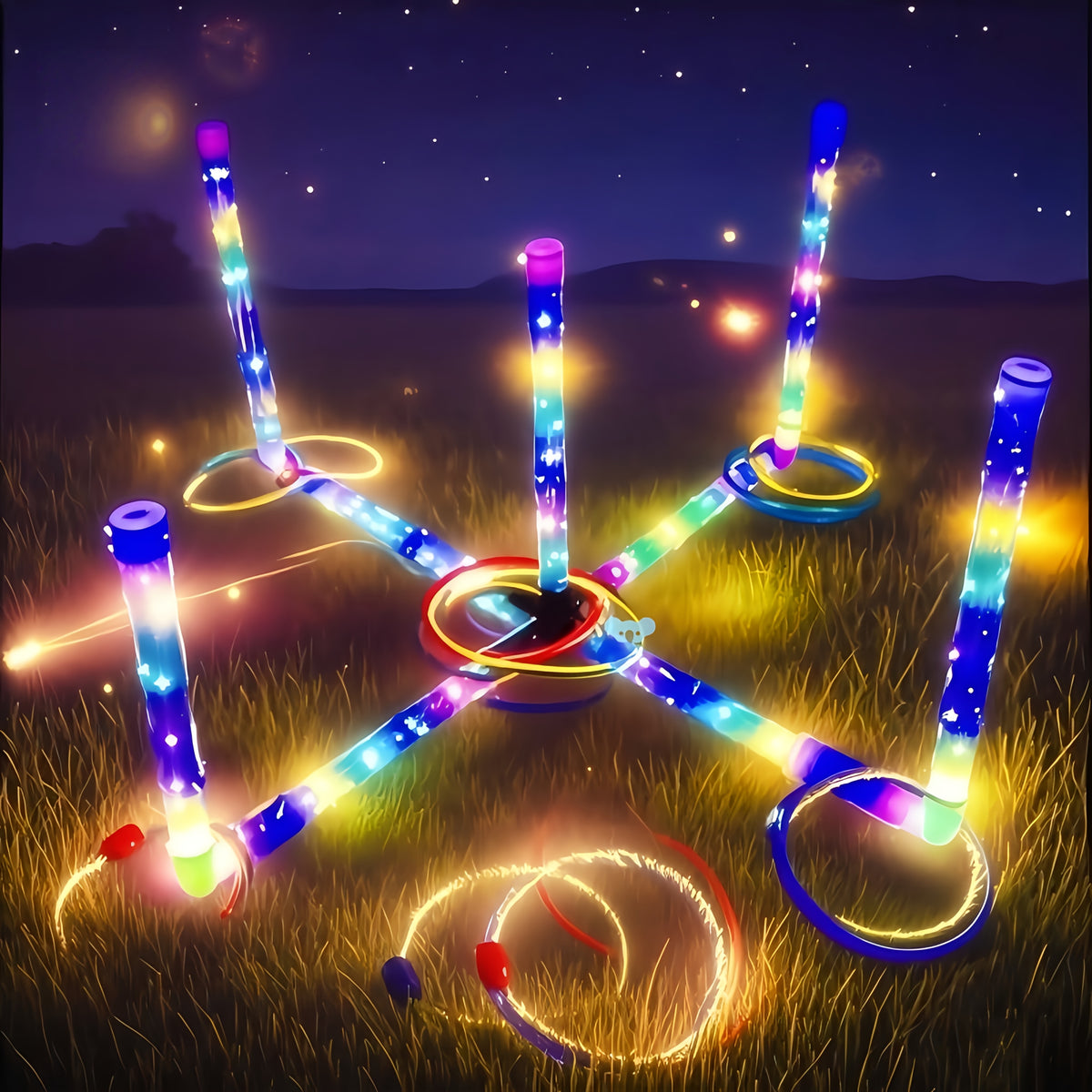 LED Ring Toss Lawn Game with Light-Up Rings for Backyard Play