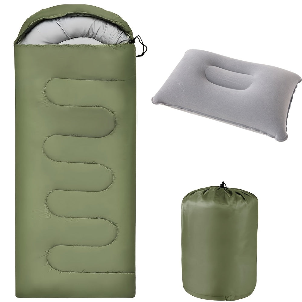 3-Season Sleeping Bag for Adults with Pillow and Compression Sack, Lightweight Camping Sleep Set for Hiking and Outdoor Overnight Adventures