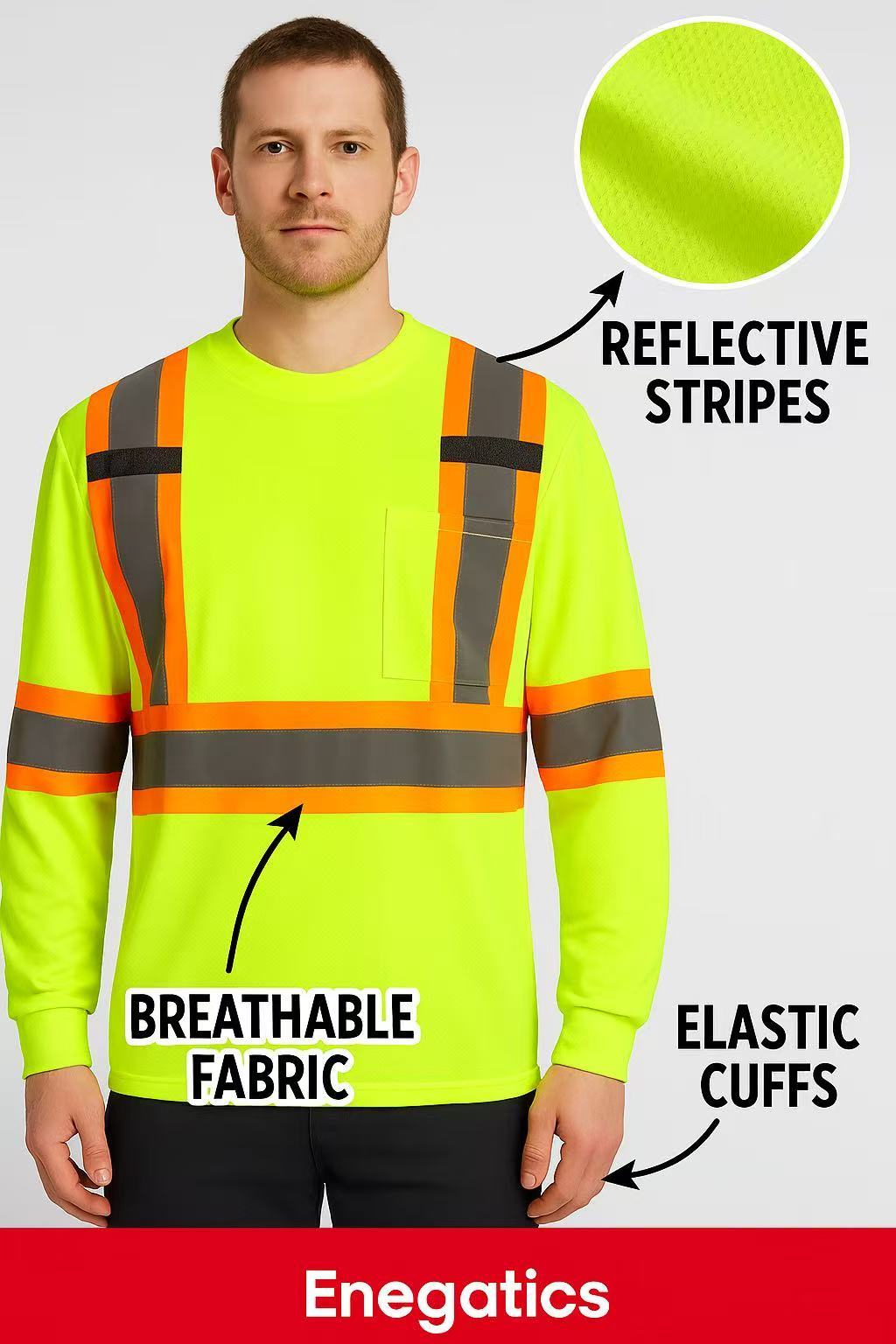 3-Pack High-Visibility Long-Sleeve Work Shirts with Reflective Stripes