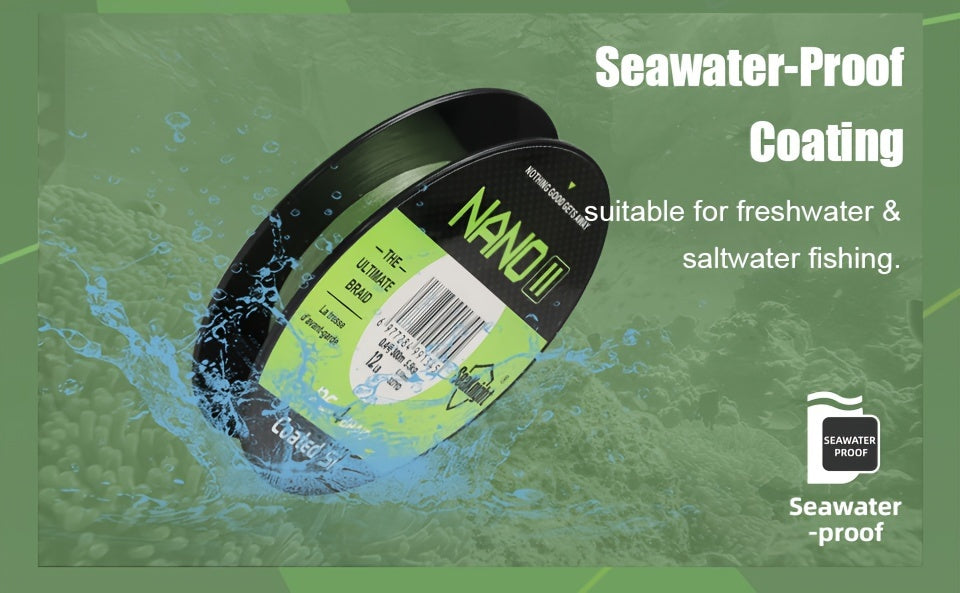 Braided Fishing Line by SeaKnight Nano II, 4-Strand PE Line in 110 or 327 Yard Options, 7–15 lb Listed Tests and Green or Yellow Colors