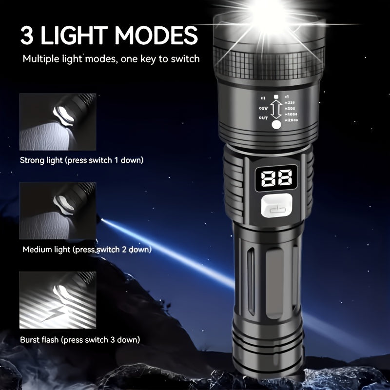 3-Mode USB Rechargeable LED Flashlights 2-Pack, Gray Button Handheld Light Set for Camping, Household Tasks and Power Outage Backup Lighting