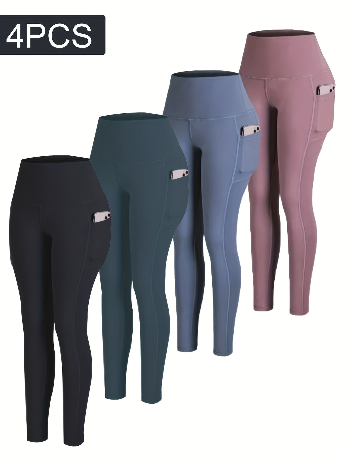 4-Pack Women's High-Waisted Capri Workout Leggings with Side Pockets, PRO-FiT Stretch Yoga and Running Pants in Mixed Color, XXL