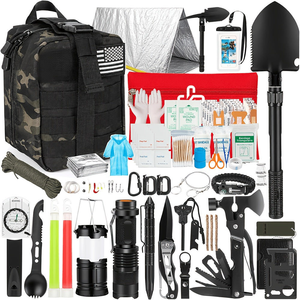 255-Piece Survival First Aid Kit with MOLLE-Compatible Bag and Emergency Tent, Outdoor Preparedness Gear for Hiking and Earthquake Planning