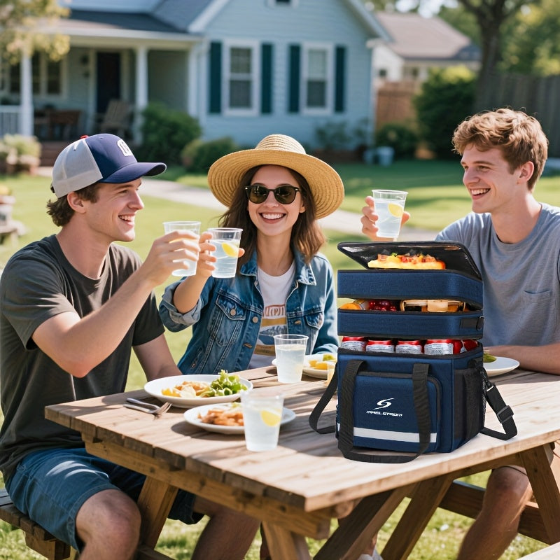 Triple-Compartment Insulated Lunch Bag, 19L Leakproof Cooler Tote with Detachable Shoulder Strap for Men and Women, Work Meals, Travel and Picnics