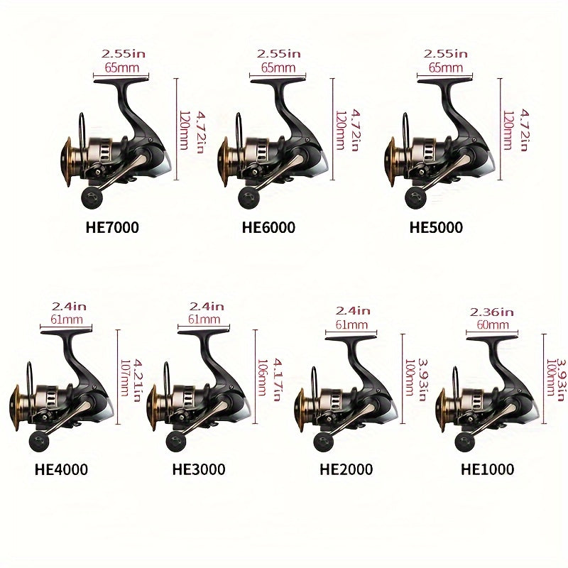 Reversible Handle Spinning Reel HE5000 or HE7000, 5.2:1 Gear Ratio with 22.05 lb Listed Drag and Metal Spool for Freshwater and Saltwater Fishing