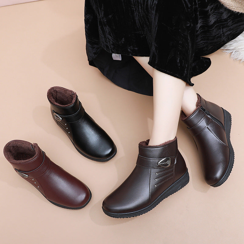 Women's Fleece-Lined Short Winter Boots with Soft Soles, Warm Everyday Footwear for Mature Women in Red, Dark Brown or Black, US Sizes 5-8