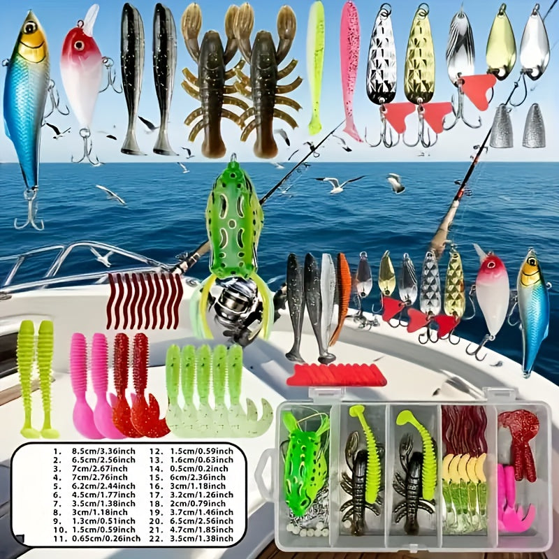 107-Piece Fishing Lure and Tackle Set with Storage Box, Hooks, Jig Heads, Spinners, Spoons and Sinkers for Freshwater and Saltwater Angling