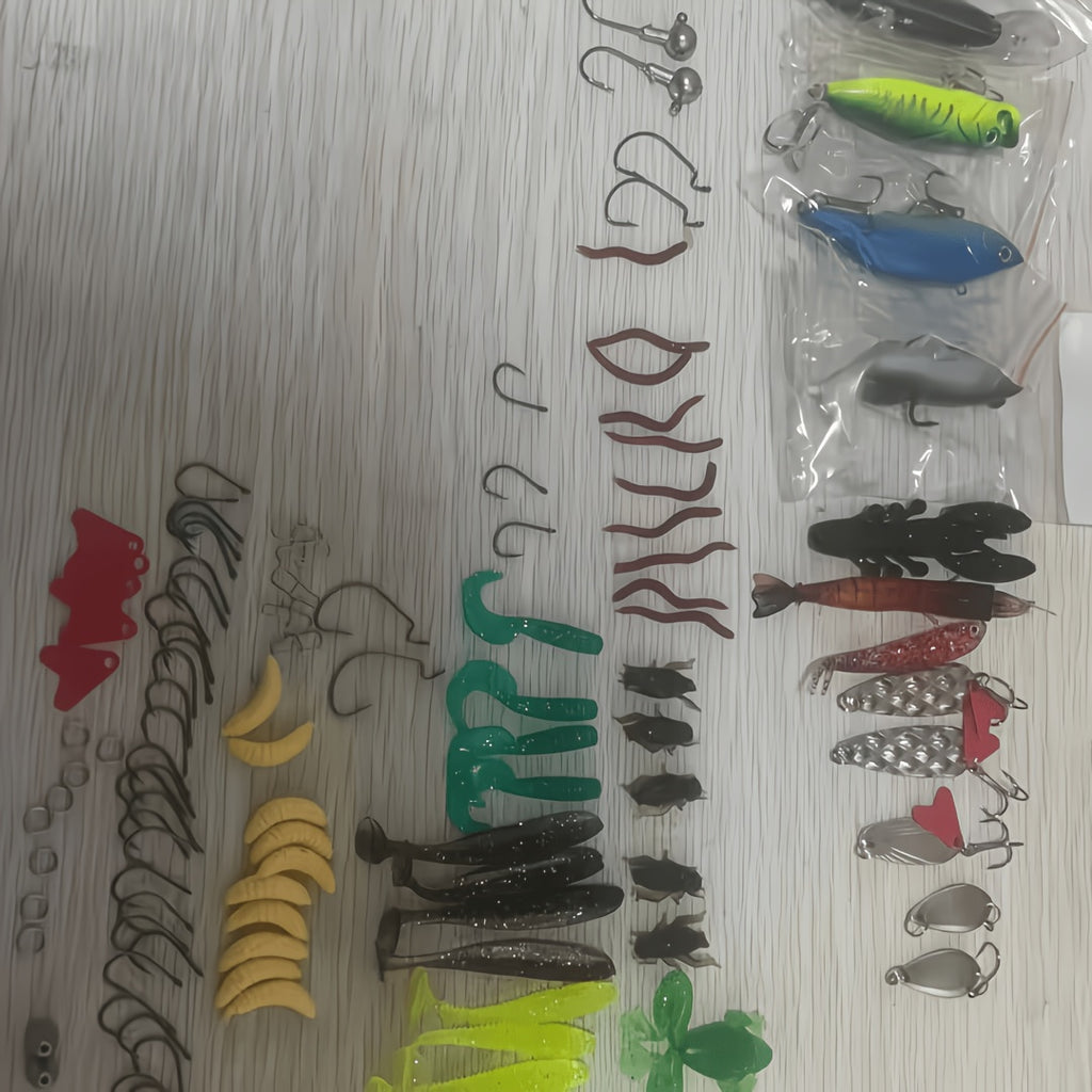 107-Piece Fishing Lure and Tackle Set with Storage Box, Hooks, Jig Heads, Spinners, Spoons and Sinkers for Freshwater and Saltwater Angling