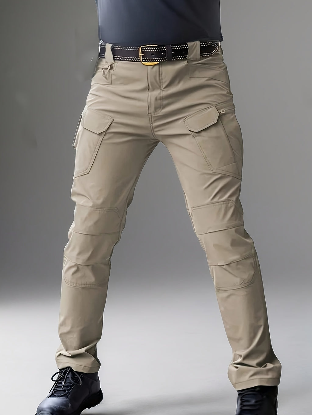 Relaxed-Fit Polyester Tactical Pants for Men with Belt Included, Lightweight Quick-Dry Multi-Pocket Trousers for Hiking, Outdoor Adventures and Work