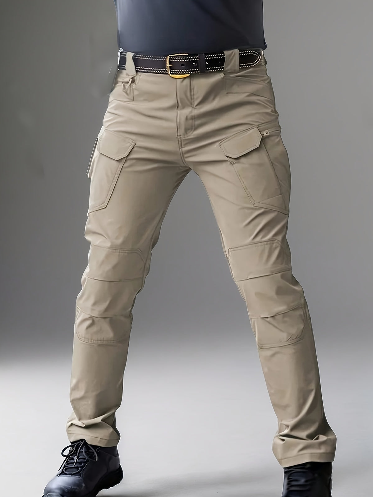Relaxed-Fit Polyester Tactical Pants for Men with Belt Included, Lightweight Quick-Dry Multi-Pocket Trousers for Hiking, Outdoor Adventures and Work