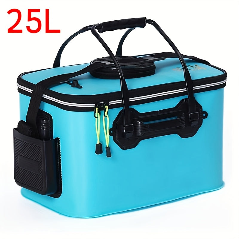 25L Foldable Fishing Bucket in EVA, Live Bait and Fish Container for Outdoor Angling with Blue Translucent, Orange and Blue Options