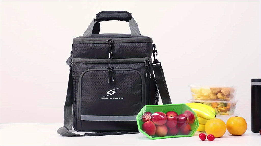 Triple-Compartment Insulated Lunch Bag, 19L Leakproof Cooler Tote with Detachable Shoulder Strap for Men and Women, Work Meals, Travel and Picnics