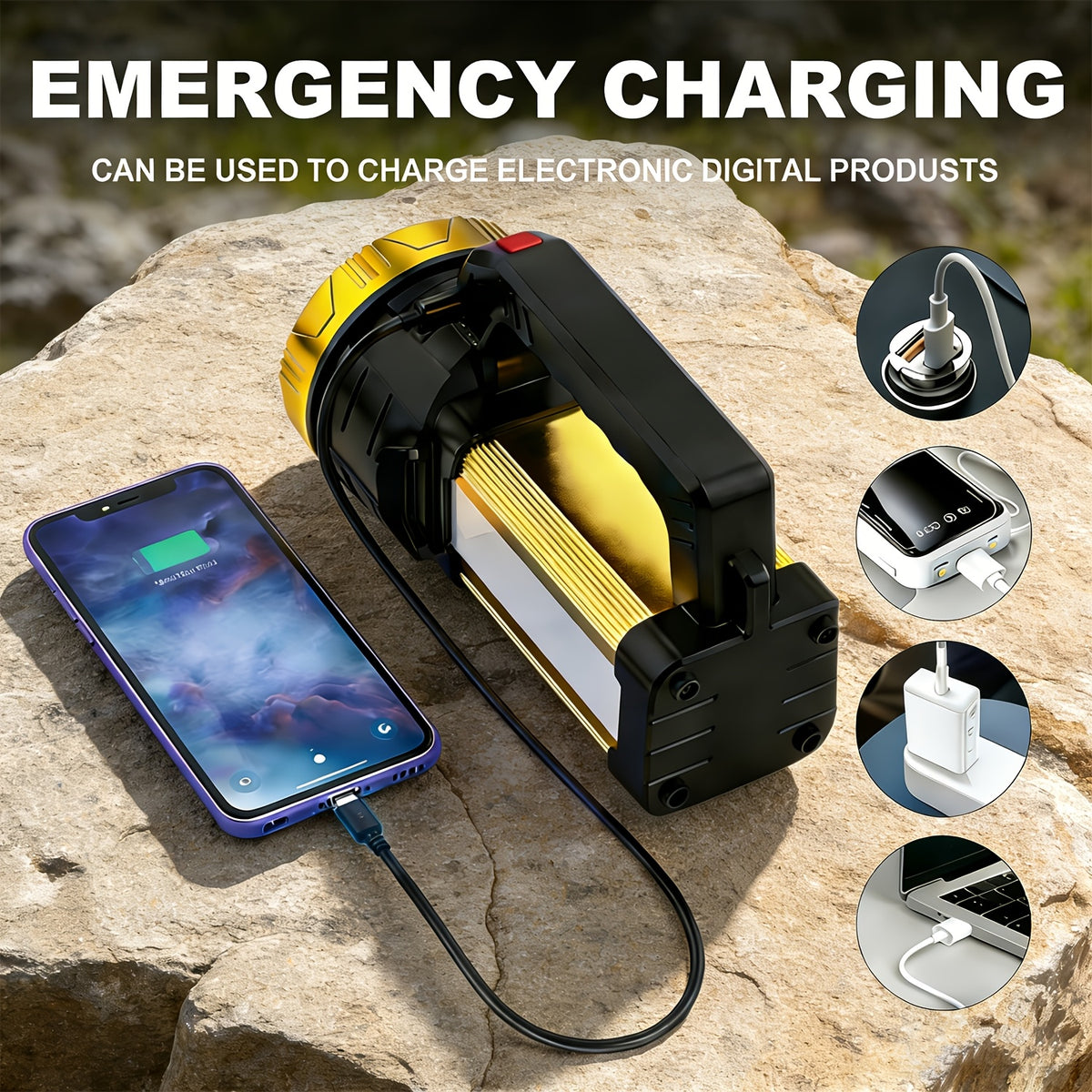 2400mAh Rechargeable LED Flashlight with Zoom and Adjustable Brightness, Portable Handheld Outdoor Light in Single or Two-Piece Options