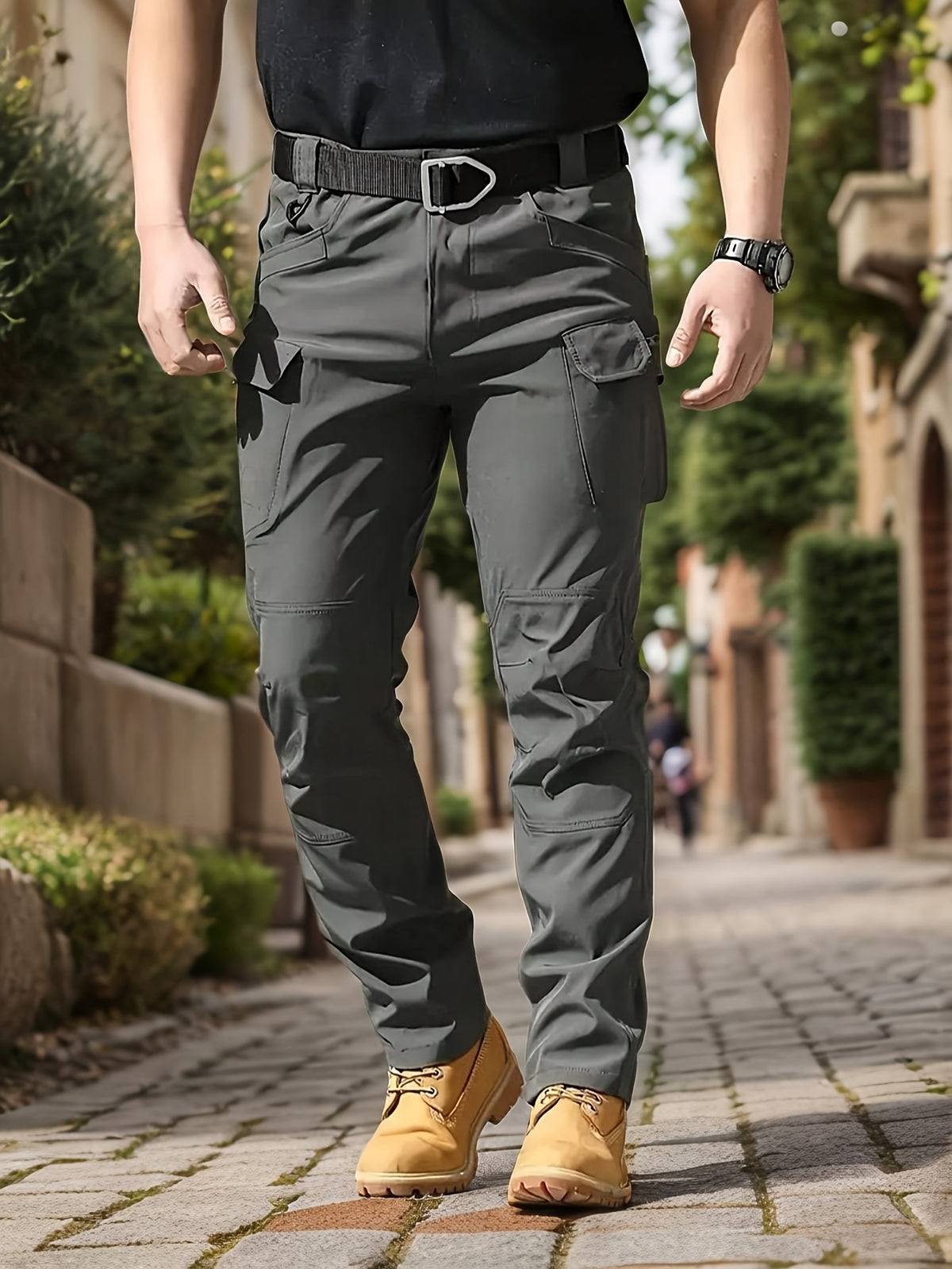 Relaxed-Fit Polyester Tactical Pants for Men with Belt Included, Lightweight Quick-Dry Multi-Pocket Trousers for Hiking, Outdoor Adventures and Work