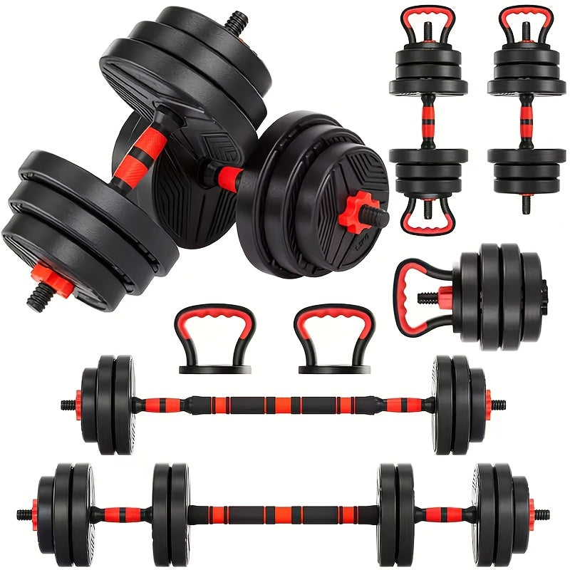 4-in-1 Dumbbell Set with Adjustable Weights, Barbell, Kettlebell and Push-Up Stand Modes, 20 lb or 44 lb Options for Home Gym Strength Training