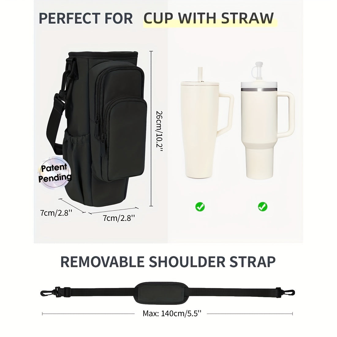 40 oz Water Bottle Carrier Sling Bag with Phone Pocket