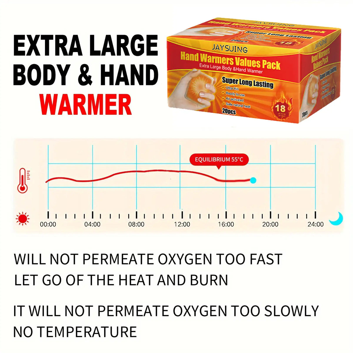 Odorless Hand Warmers 20-Pack with Listed 10-Hour Warmth, Portable Breathable Warmers for Winter Travel and Cold-Weather Outdoor Activities