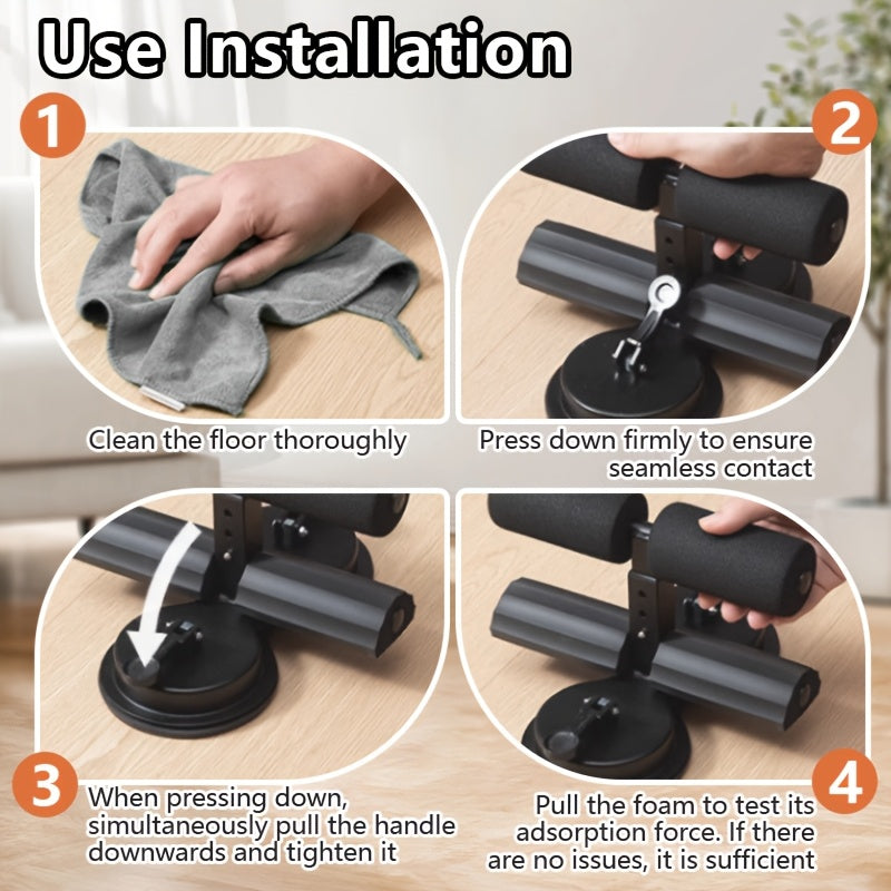 Dual-Suction Sit-Up Bar with Resistance Bands, Three-Section Adjustable Portable Home Fitness Equipment for Small-Space Core Workouts in Black