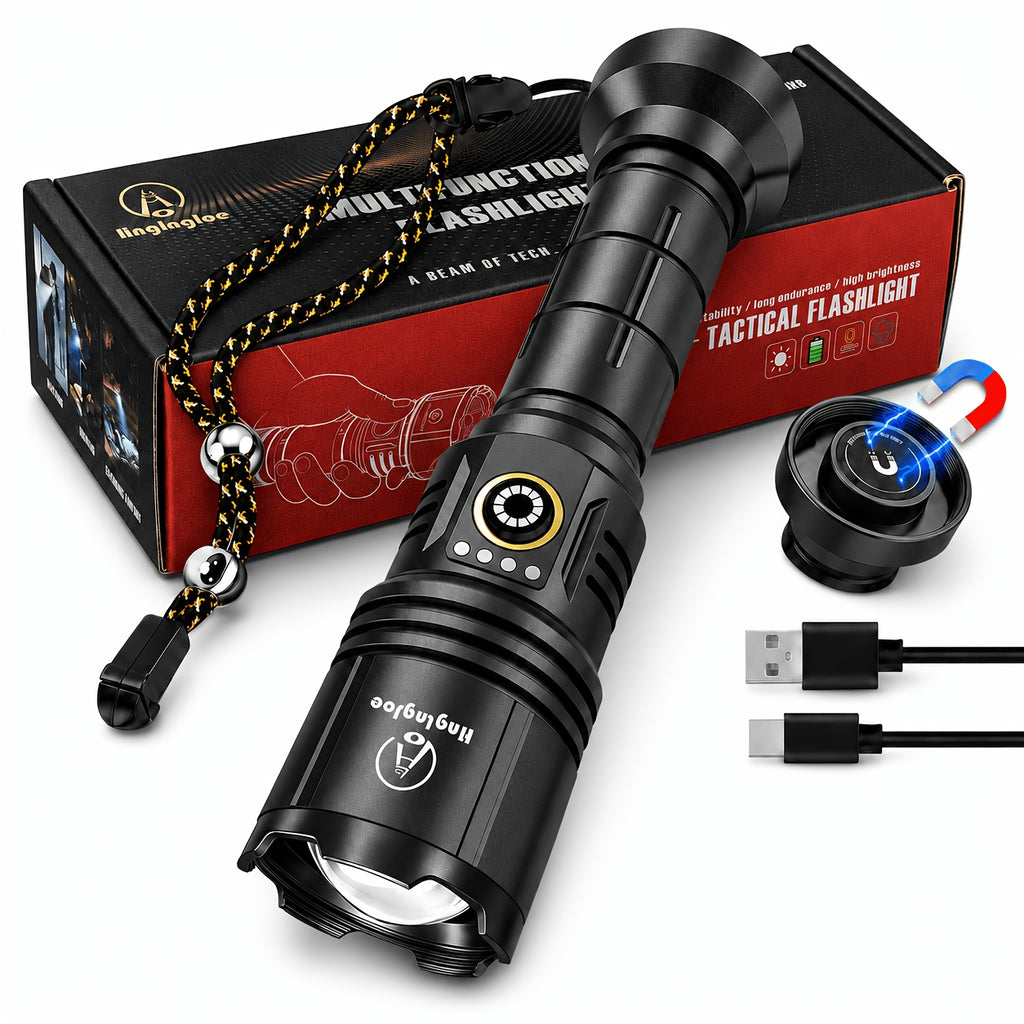 Aluminum Alloy Flashlight with Built-In Fresnel Lens and Listed 21700 Lithium Battery, Handheld Outdoor Light for Nighttime Outings and Home Backup