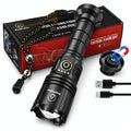 Aluminum Alloy Flashlight with Built-In Fresnel Lens and Listed 21700 Lithium Battery, Handheld Outdoor Light for Nighttime Outings and Home Backup