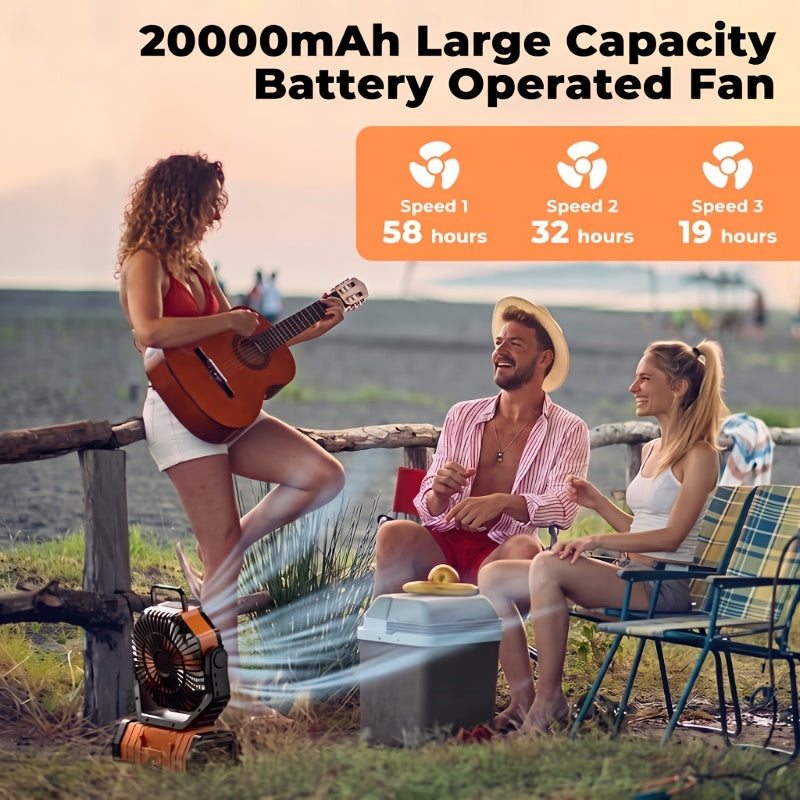 20,000 mAh Camping Fan with Light and Tent Hook