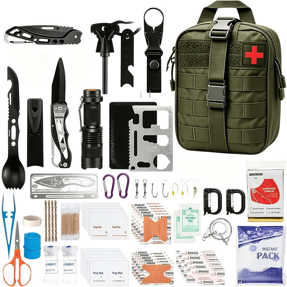 255-Piece Survival First Aid Kit with MOLLE-Compatible Bag and Emergency Tent, Outdoor Preparedness Gear for Hiking and Earthquake Planning