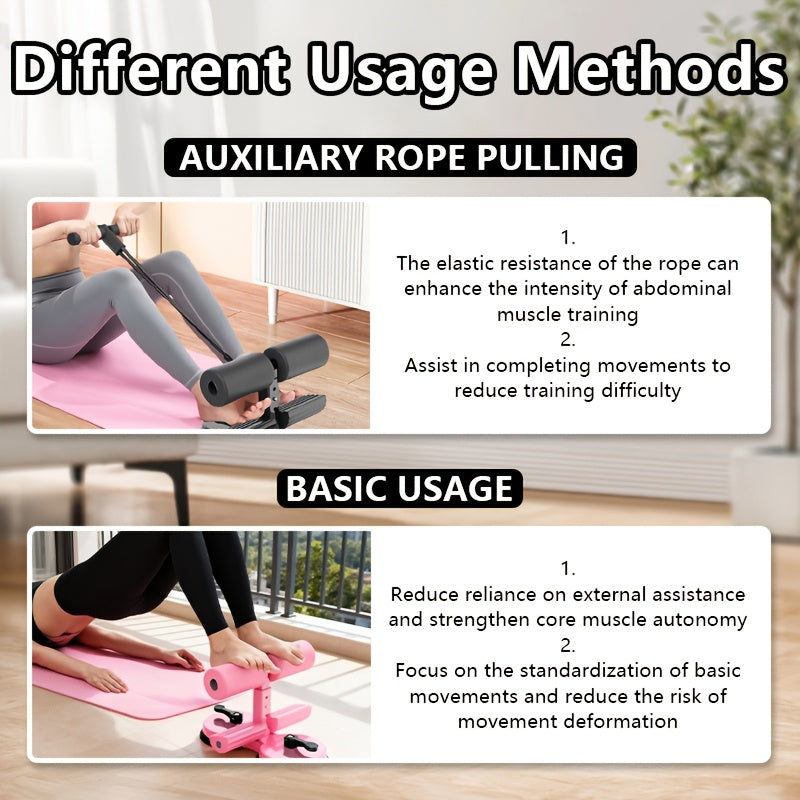 Dual-Suction Sit-Up Bar with Resistance Bands, Three-Section Adjustable Portable Home Fitness Equipment for Small-Space Core Workouts in Black