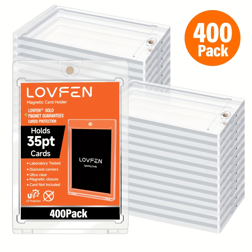 Magnetic Trading Card Holders 400-Pack, LOVFEN 35pt One-Touch Hard Plastic Cases for Standard Baseball and Sports Card Protection and Display