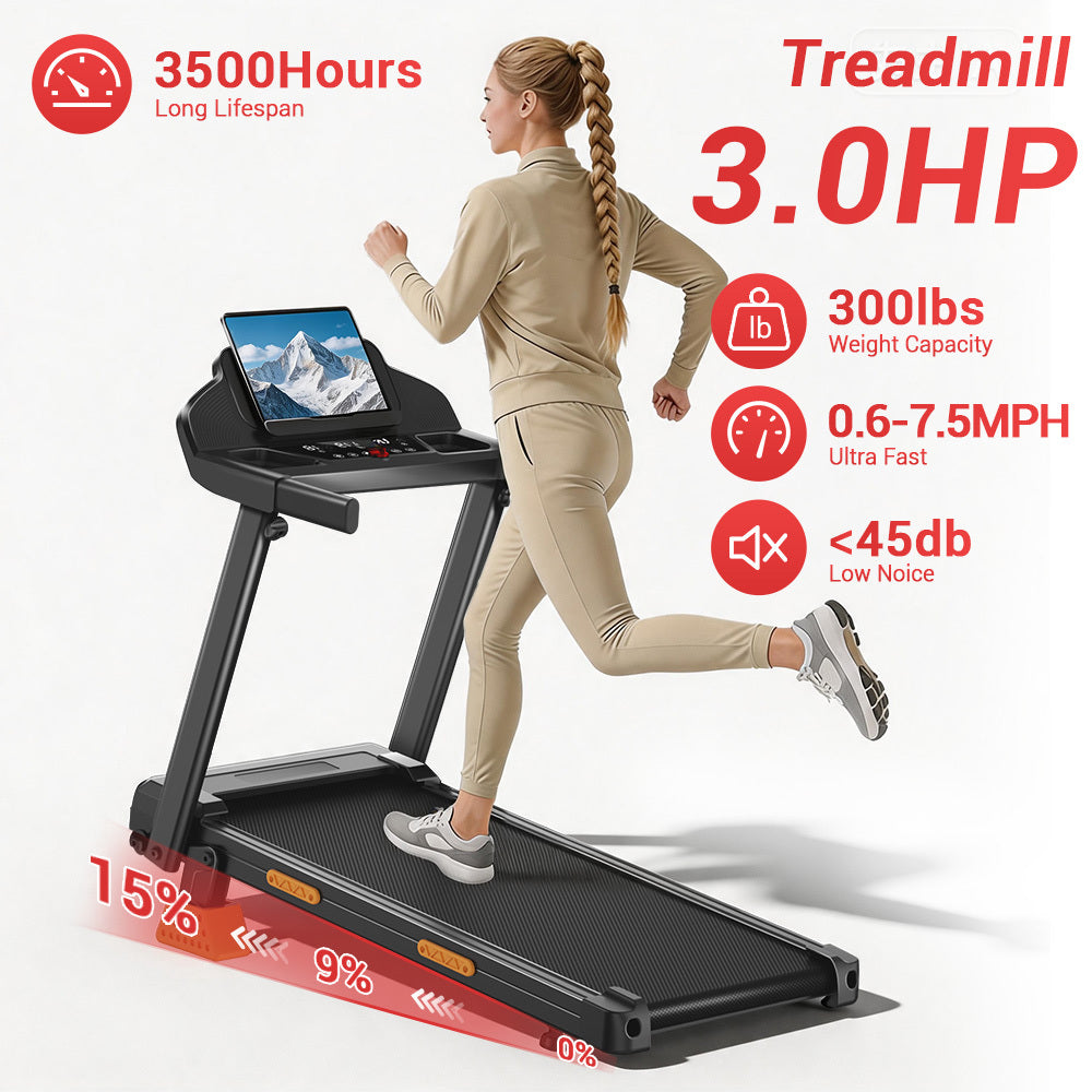 15% Incline Foldable Treadmill with Handle, 4-in-1 Fitness Equipment with 300 lb Capacity for Home and Office, Black or Light Grey