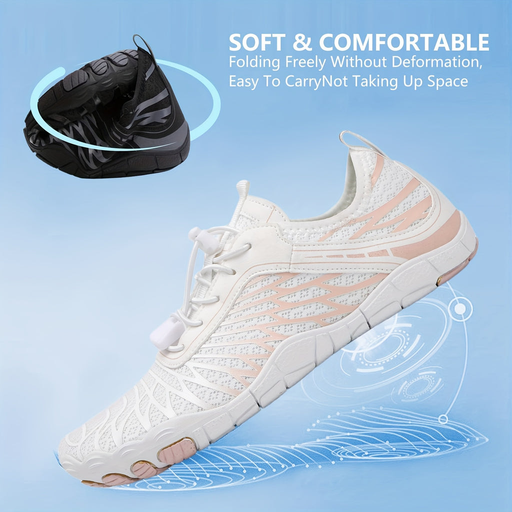 Women's Wide Toe Box Hiking Sneakers, Minimalist Barefoot-Style Trail Running Shoes with Non-Slip Design in White, Black and Pink Red