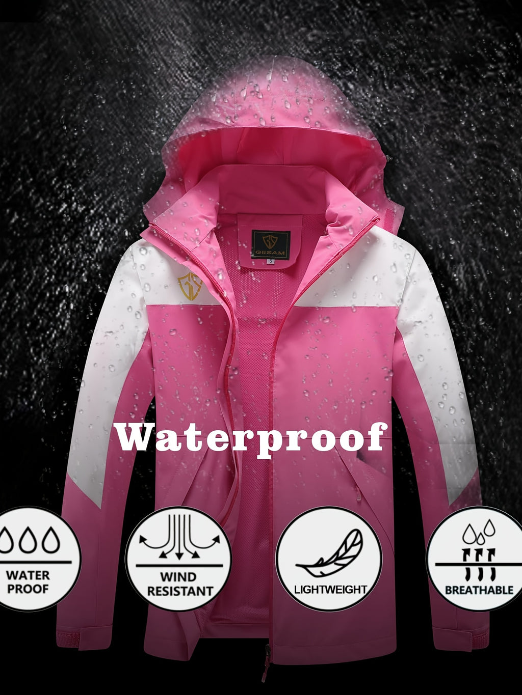 Packable Rain Jacket for Women, Lightweight Hooded Windbreaker with Mesh Lining, Detachable Hood, Adjustable Cuffs and Zipper Pockets for Light Rain