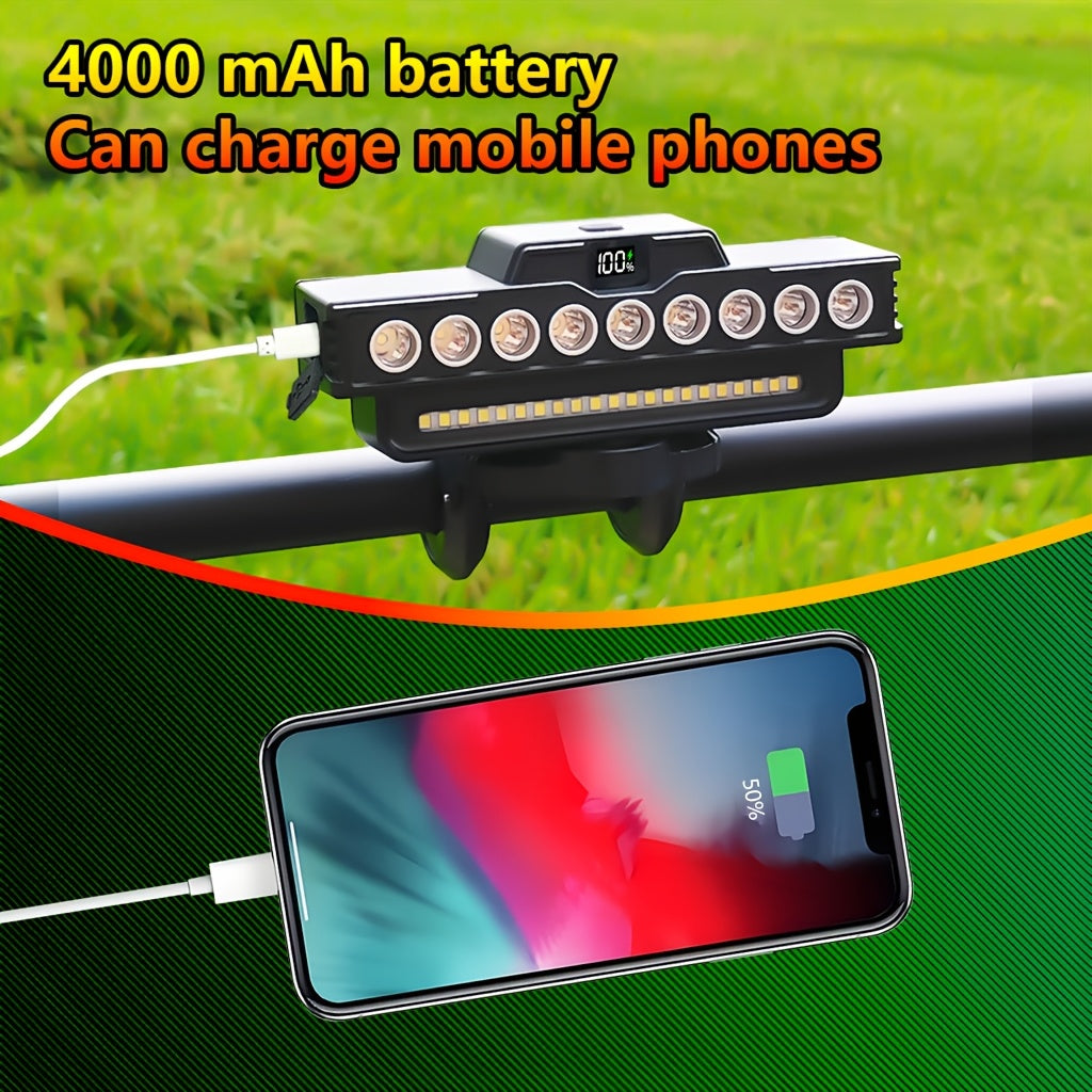 Bike Light and Horn Combo with USB Charging, Digital Display and Listed 4000mAh Power Bank, Headlight or Tail Light Bundle Options for Cycling