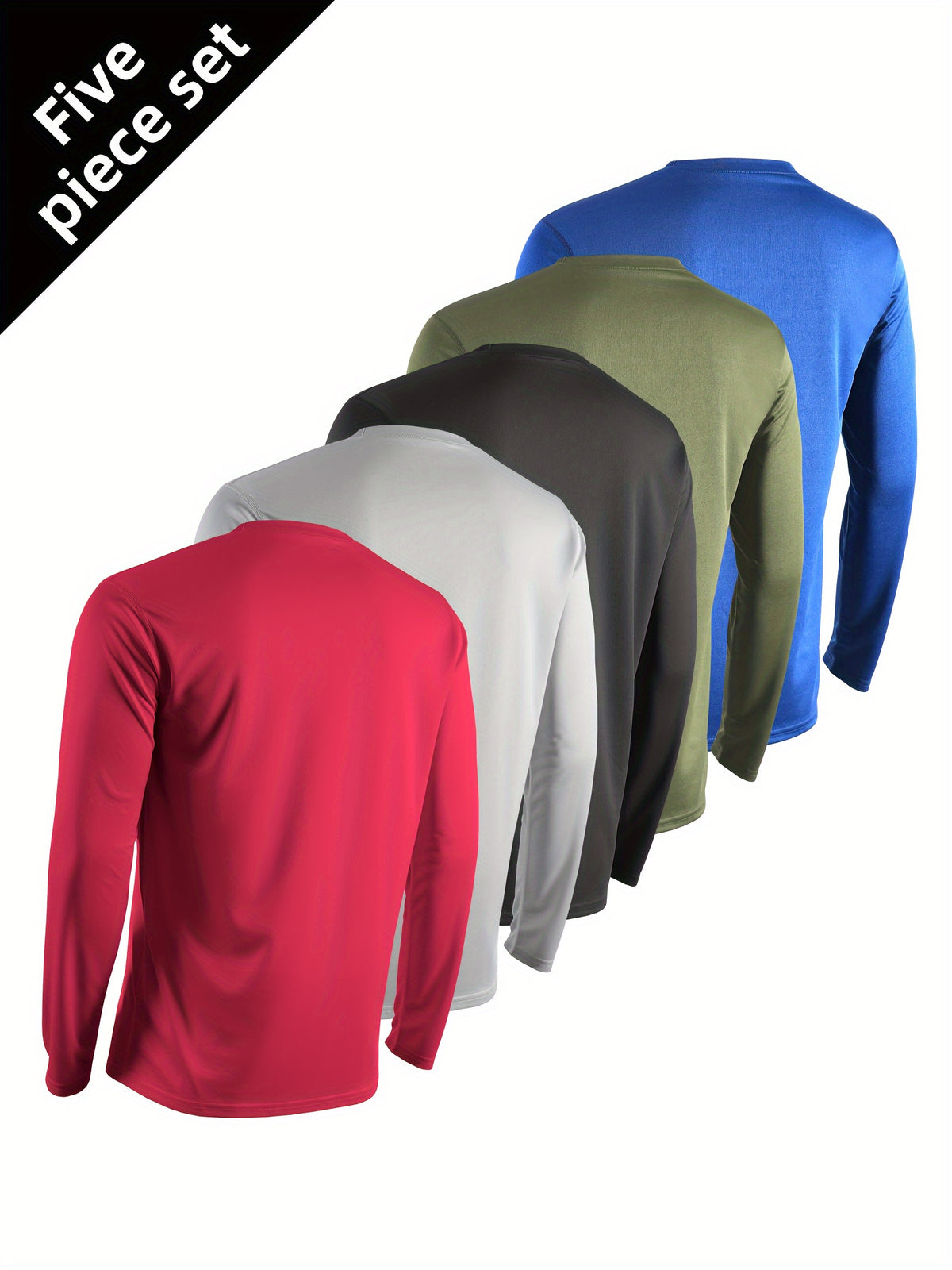 Regular-Fit Long Sleeve Workout Shirts for Men 5-Pack, Quick-Dry Breathable Moisture-Wicking T-Shirts in Mixed Colors for Running and Gym Training