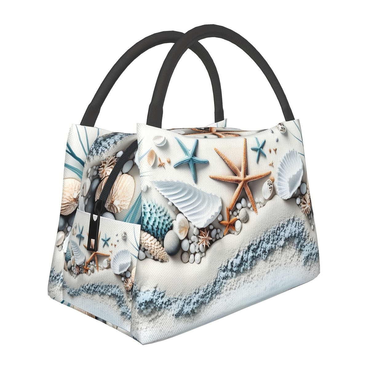 Shell Design Insulated Lunch Bag, Reusable Polyester Cooler Tote, 11 x 6.5 x 7 Inches for Beach Days, Camping, Picnics and Outdoor Meals