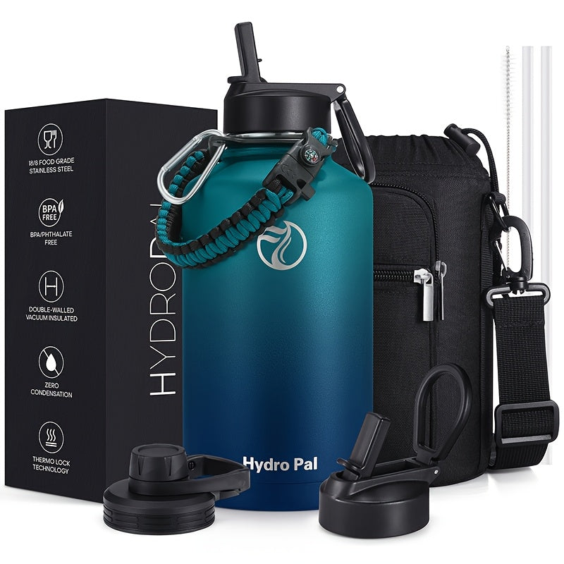64 oz Insulated Water Bottle, Large Stainless Steel Double-Wall Vacuum Hydration Jug with Carry Grip for Office, Outdoor Days and Travel in Seven Designs