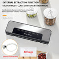 65kPa Food Vacuum Sealer with Wet and Dry Modes, 40 Storage Bags and External Vacuum Hose for Home Kitchen Portion Packing and Camping Meal Prep