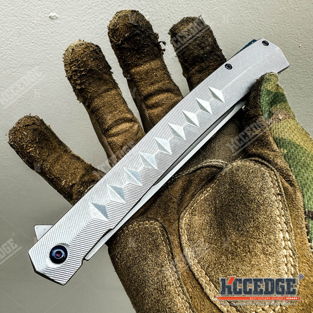Large Folding Pocket Knife, 13-Inch Listed Size with Stainless Steel Blade and Ergonomic Handle, Black or Silver Options for Camping and Hiking