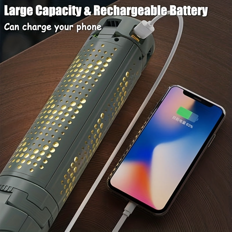 3000-Lumen Camping Light in Green, Zanoid Rechargeable Work Light with 8000mAh Battery, Three Adjustable LED Heads and 3.4-Foot Telescopic Tripod