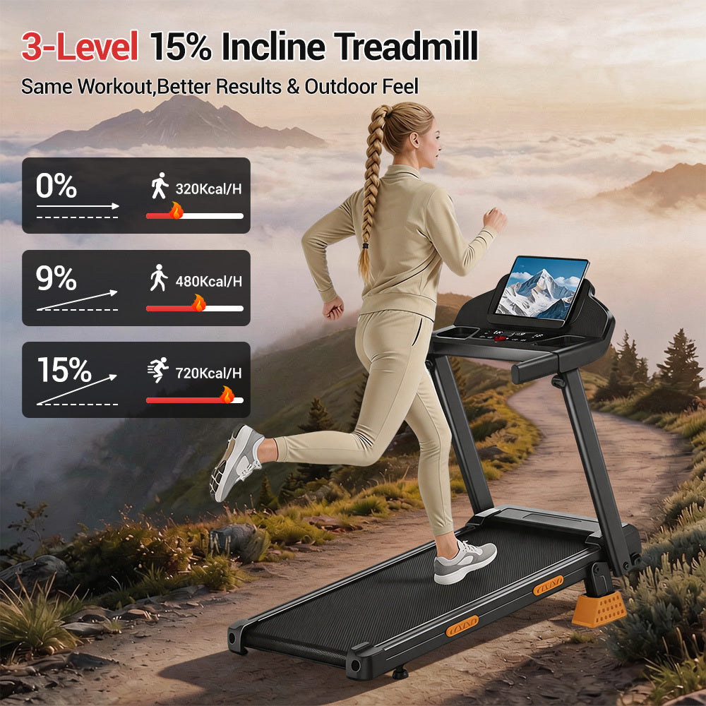 15% Incline Foldable Treadmill with Handle, 4-in-1 Fitness Equipment with 300 lb Capacity for Home and Office, Black or Light Grey
